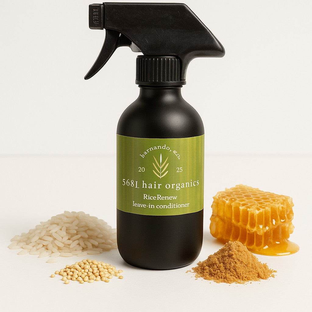 5681 Hair Collection RiceRenew leave-in conditioner spray bottle with organic rice and honeycomb ingredients